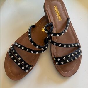 Cushionaire Black Studded Slide Sandals for Women